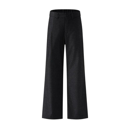 Elastic Waistband Pleat Design Solid Color Straight Leg Pants by eprolo