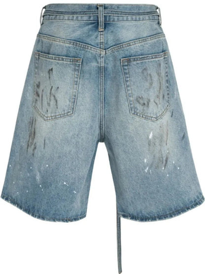 Men's Washed Graffiti Print Denim Bermuda Shorts by eprolo