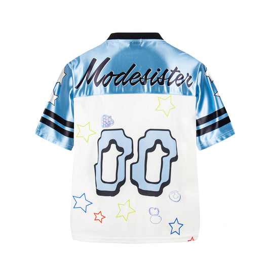 Color blocked cartoon splicing short sleeved T-shirt