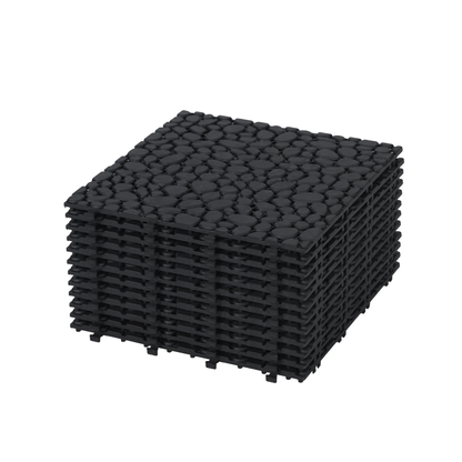 12 x 12 inch black interlocking deck tiles, plastic waterproofing, pebble pattern, pack of 12 by eprolo