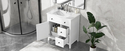 30" Bathroom Vanity with Sink Top, Bathroom Vanity Cabinet with Door and Two Drawers, Solid Wood Frame, One Package, White by eprolo