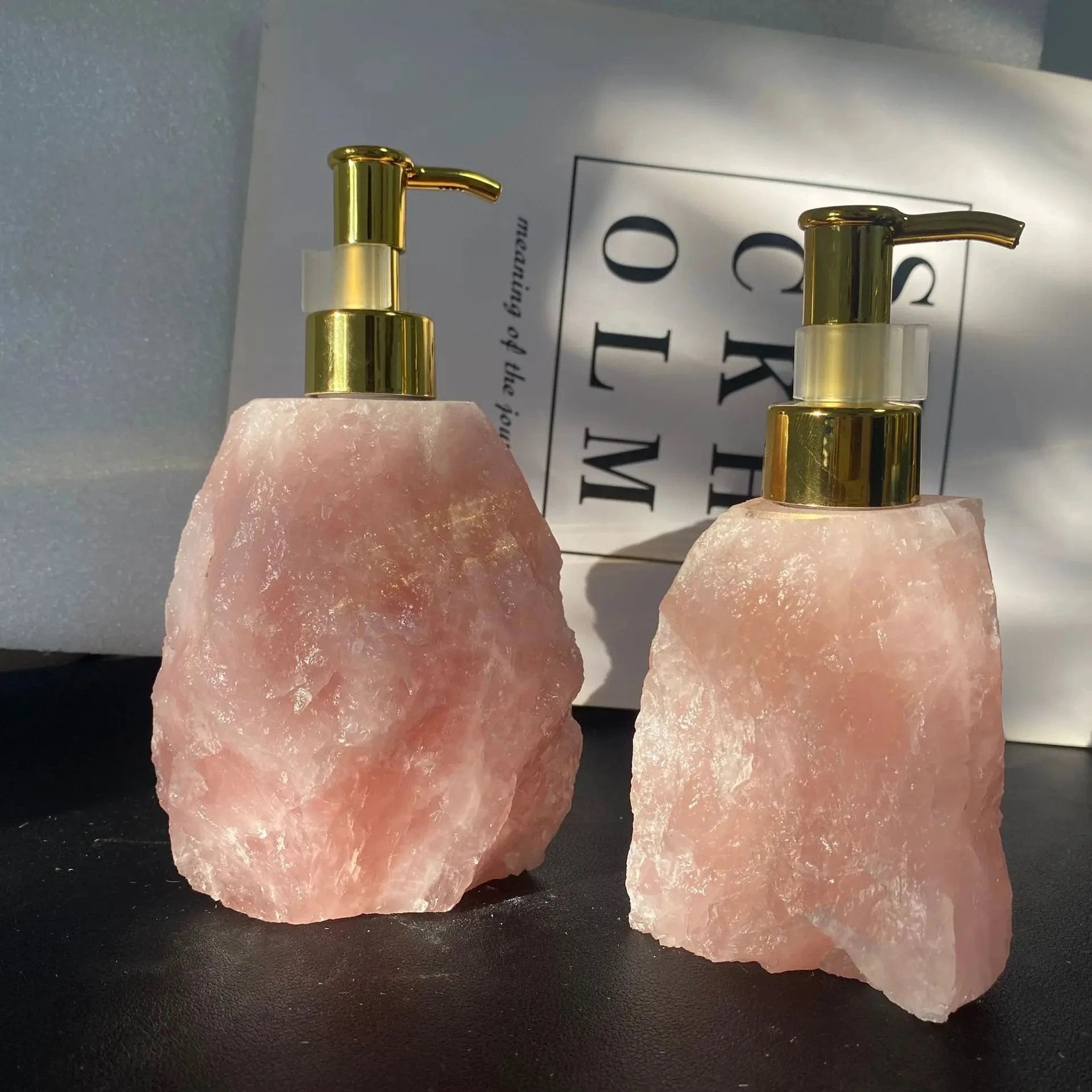 1 PCS Natural Pink Crystal Stone Press Bottle Dispenser 30ml Liquid Dispenser Shower Gel Wash Light Luxury Bathroom Accessory by eprolo