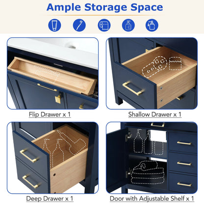 30-Inch Blue Bathroom Vanity with Ceramic Sink and Ample Storage - Ideal Choice for Small Bathrooms by eprolo