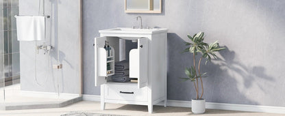 24" Bathroom Vanity with Sink, Bathroom Vanity Cabinet with One Drawer and Doors, Solid Wood and MDF, White by eprolo