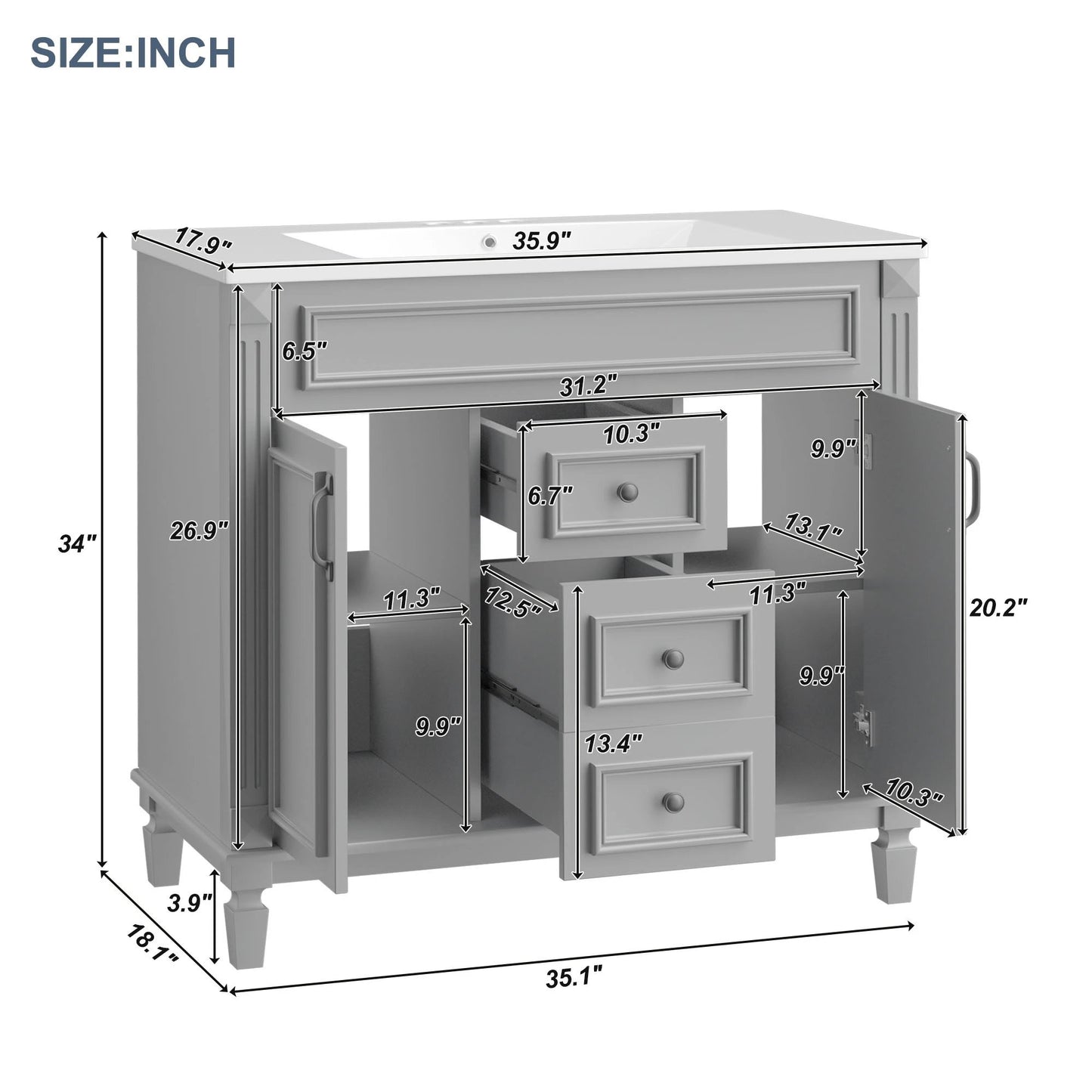 36'' Bathroom Vanity with Top Sink by eprolo