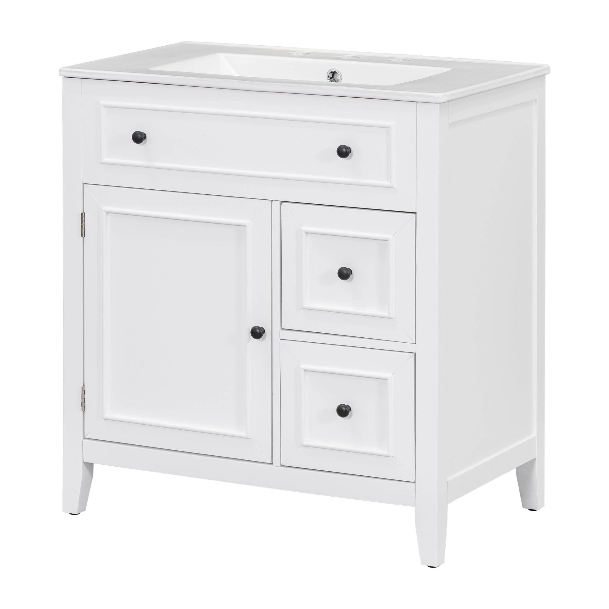 30" Bathroom Vanity with Sink Top, Bathroom Vanity Cabinet with Door and Two Drawers, Solid Wood Frame, One Package, White by eprolo