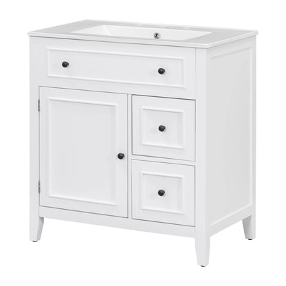 30" Bathroom Vanity with Sink Top, Bathroom Vanity Cabinet with Door and Two Drawers, Solid Wood Frame, One Package, White by eprolo