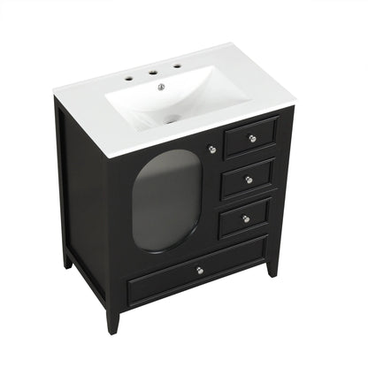 30" Bathroom Vanity with Sink, Bathroom Vanity Cabinet with Three Drawers and Door by eprolo