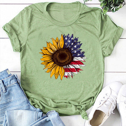 Nueva camiseta de mujer con estampado de girasol primavera y verano