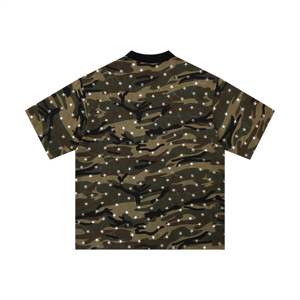 Full-printed star camouflage short-sleeve T-shirt by eprolo, street-fashion camo pattern