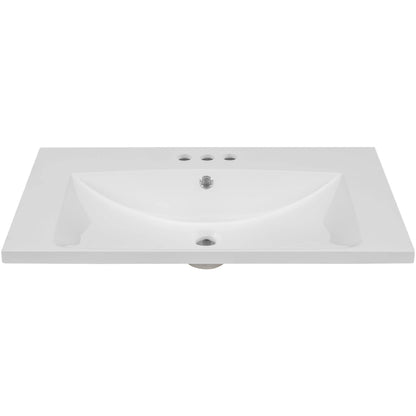 30" Single Bathroom Vanity Top with White Basin, 3-Faucet Holes, Ceramic, White by eprolo