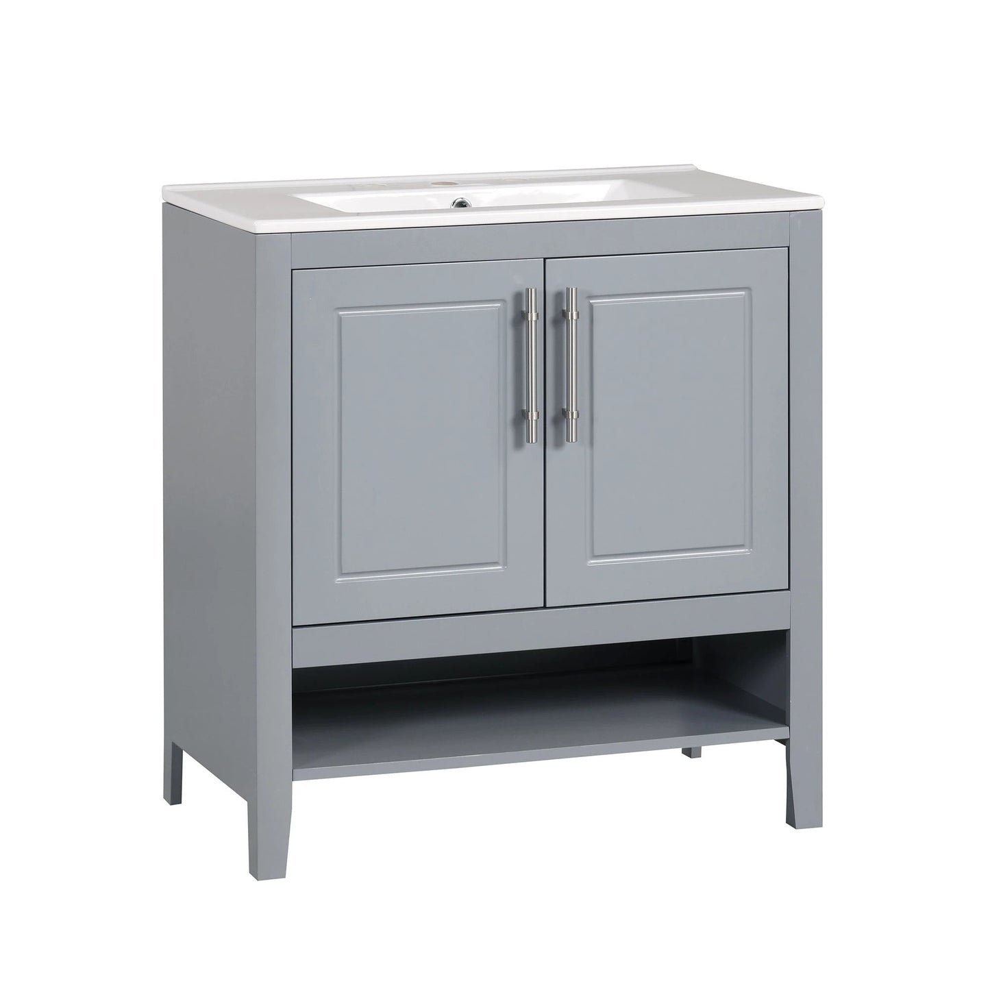 30" Bathroom Vanity with Sink, Multi-functional Bathroom Cabinet with Doors and Drawers, Solid Frame and MDF Board, Grey by eprolo