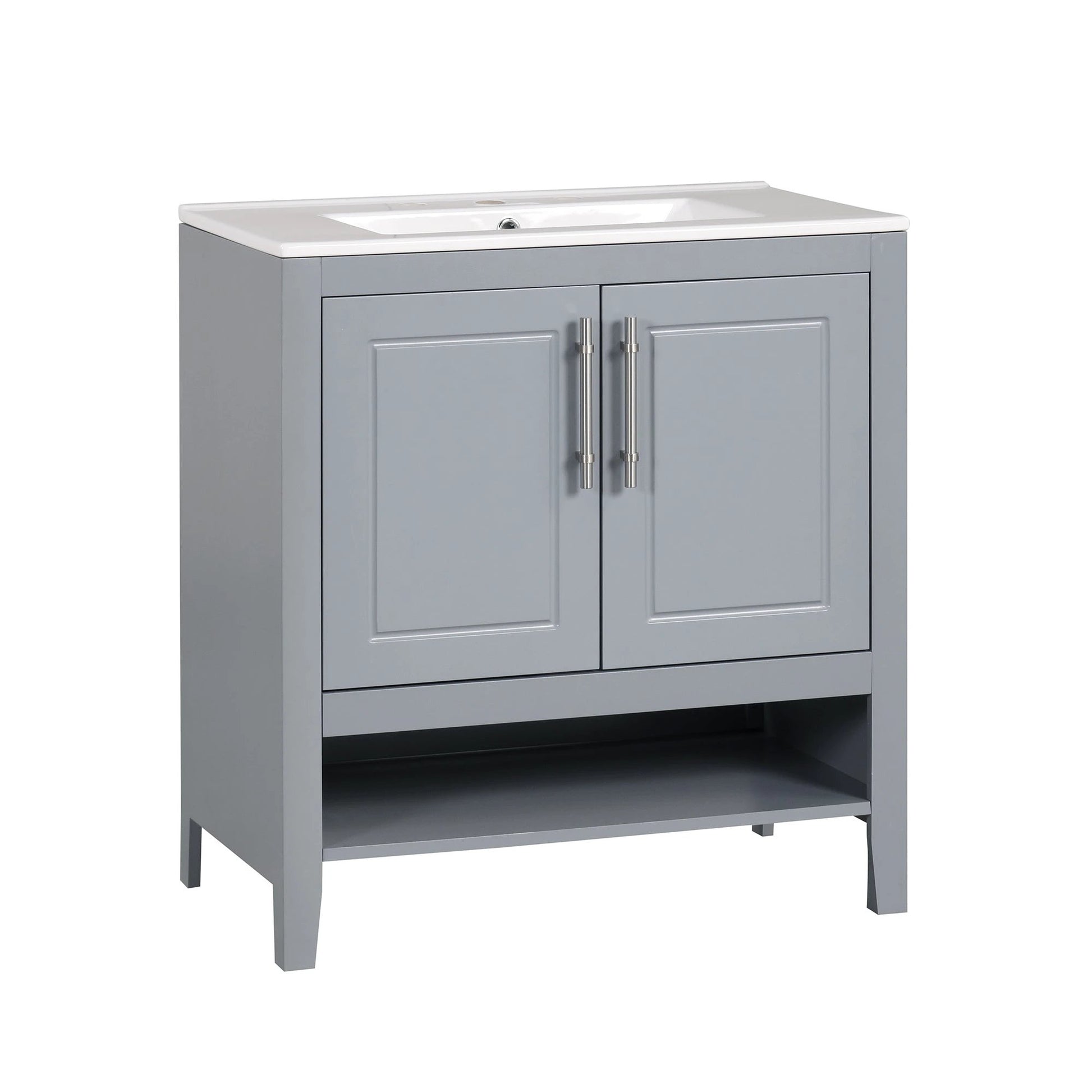 30" Bathroom Vanity with Sink, Multi-functional Bathroom Cabinet with Doors and Drawers, Solid Frame and MDF Board, Grey by eprolo