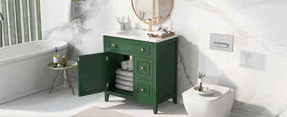 30" Bathroom Vanity with Sink Top, Bathroom Vanity Cabinet with Door and Two Drawers, Solid Wood Frame, One Package, Green by eprolo