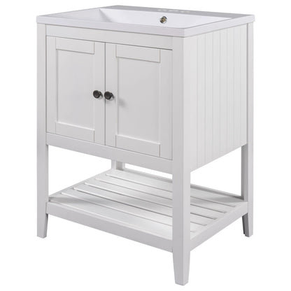 24" White Modern Sleek Bathroom Vanity Elegant Ceramic Sink with Solid Wood Frame Open Style Shelf by eprolo