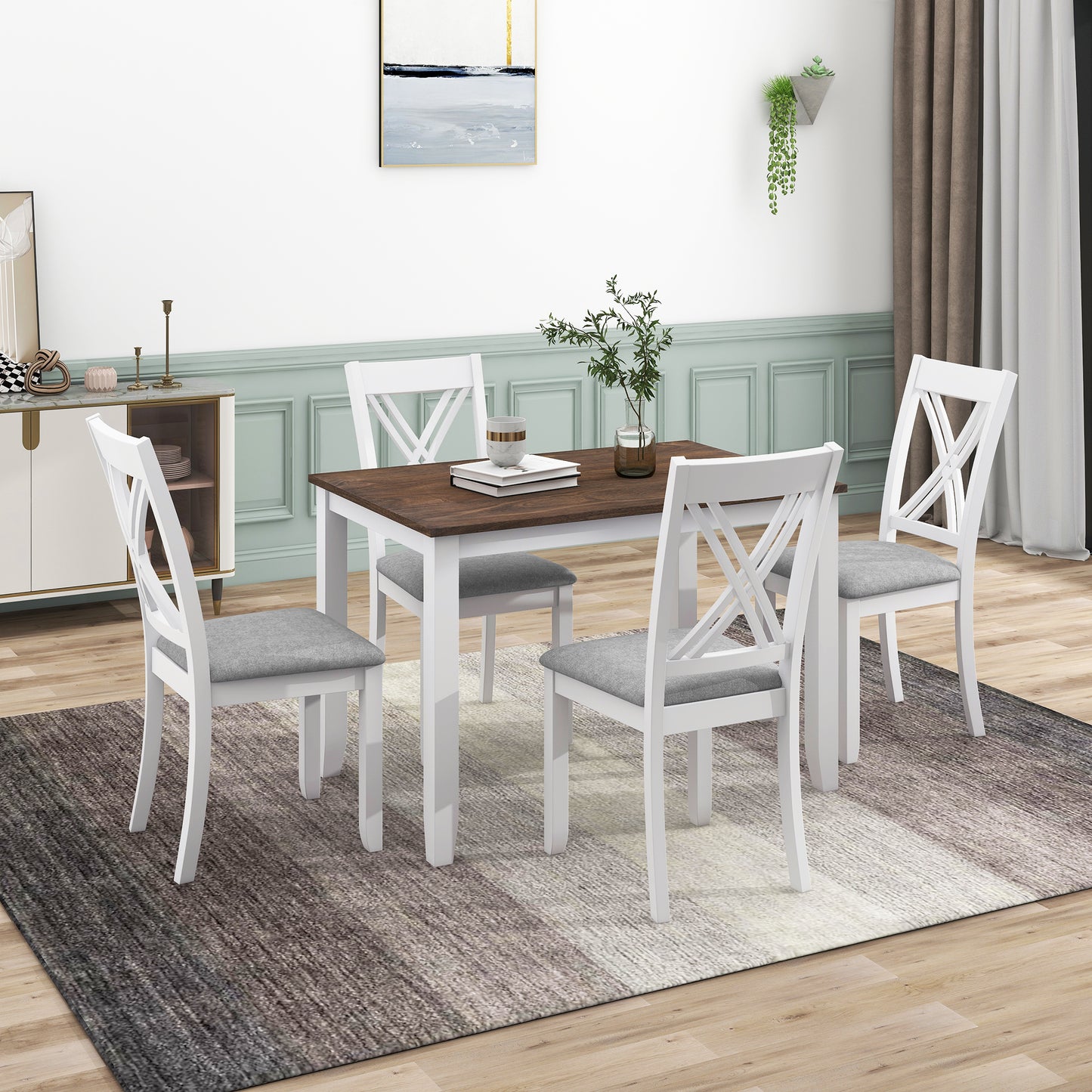 Juego de comedor rústico minimalista de madera de 5 piezas