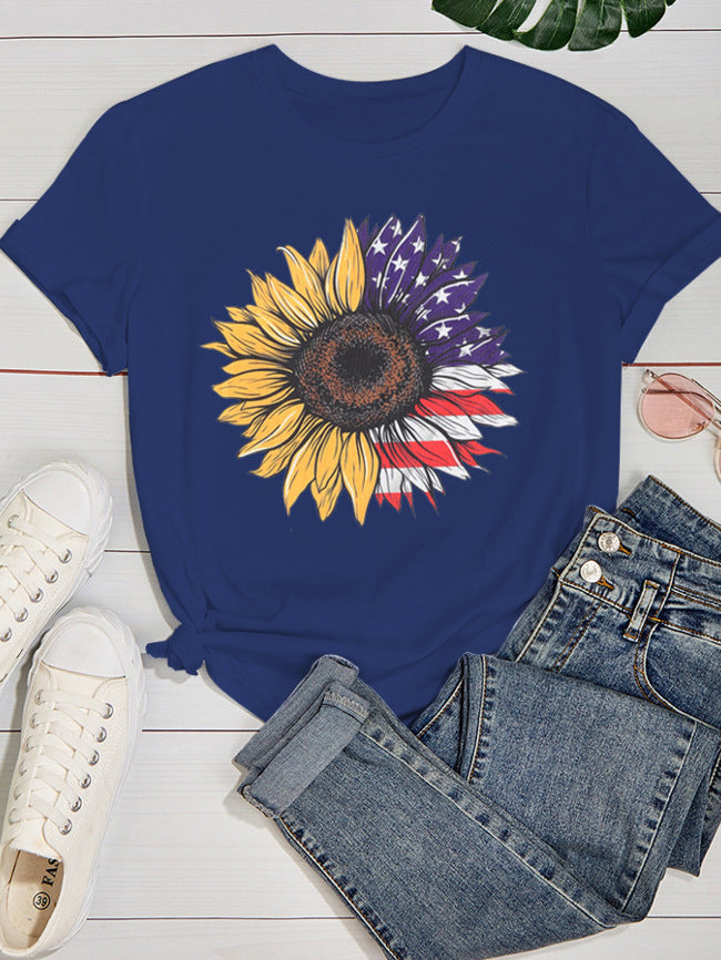 Nueva camiseta de mujer con estampado de girasol primavera y verano