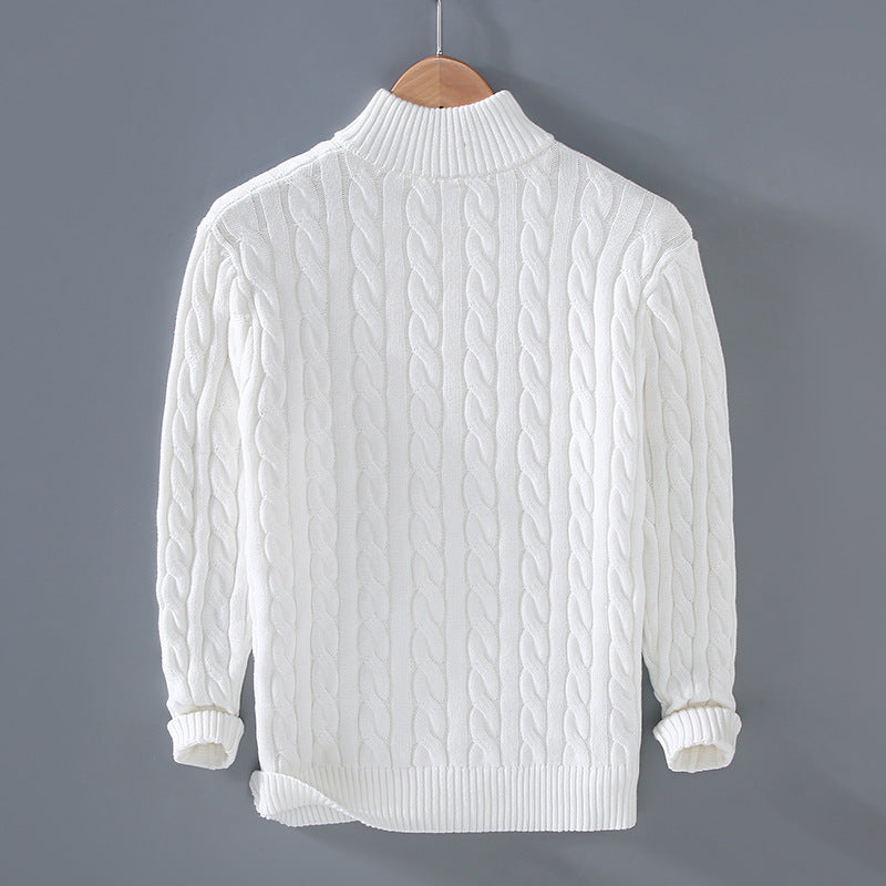 Men's Thickened Coarse Knit Mock Neck Zipper Loose Pullover Sweater