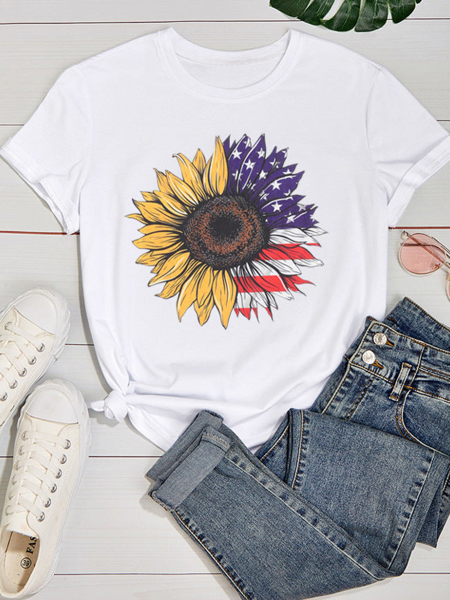 Nueva camiseta de mujer con estampado de girasol primavera y verano