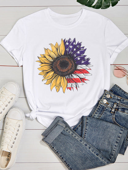Nueva camiseta de mujer con estampado de girasol primavera y verano