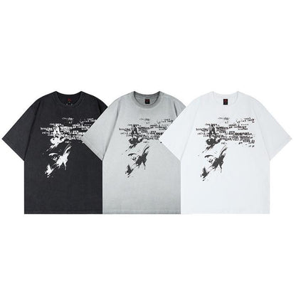T-shirt lavé à manches courtes imprimé papillon