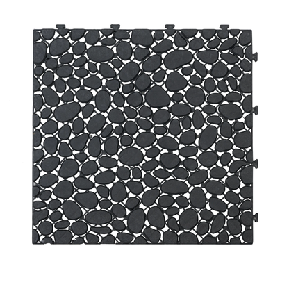 12 x 12 inch black interlocking deck tiles, plastic waterproofing, pebble pattern, pack of 12 by eprolo