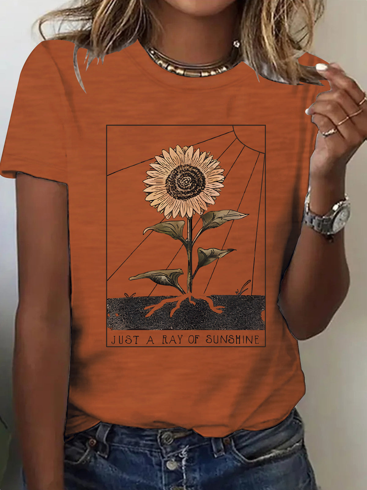 Camiseta de manga corta de girasol para mujer