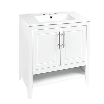 30" Bathroom Vanity with Sink Multi-functional Bathroom Cabinet with Doors and Drawers Solid Frame and MDF Board, White by eprolo