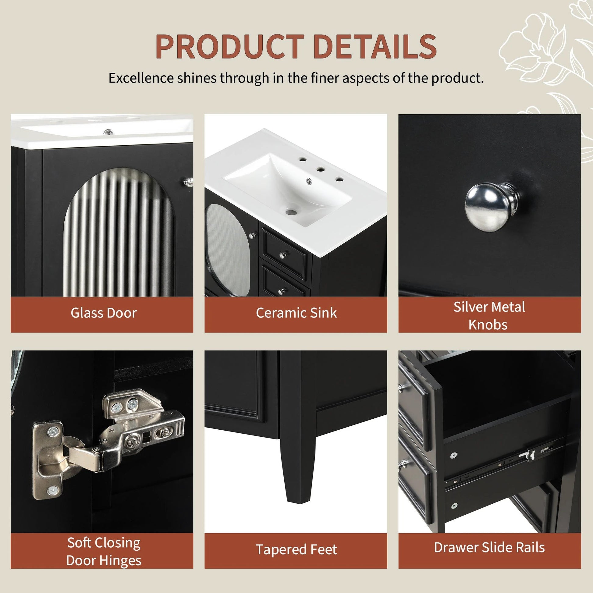 30" Bathroom Vanity with Sink, Bathroom Vanity Cabinet with Three Drawers and Door by eprolo