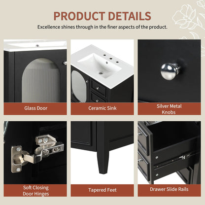 30" Bathroom Vanity with Sink, Bathroom Vanity Cabinet with Three Drawers and Door by eprolo