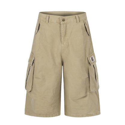 Shorts Unisex Multi-Pocket Wide Leg Slimming Versatile Vintage Casual Mid-Length Pants
