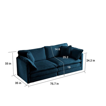 Modern Fabric Loveseat Sofa Couch for Living Room, Upholstered Large Size Deep Seat 2-Seat Sofa with 4 Pillows ,Blue Chenille by eprolo