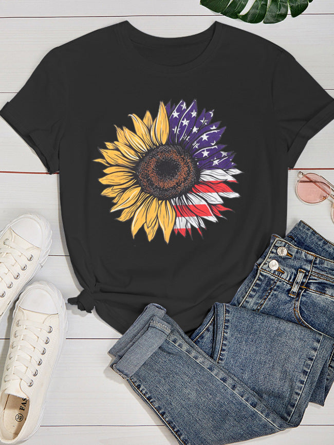 Nueva camiseta de mujer con estampado de girasol primavera y verano