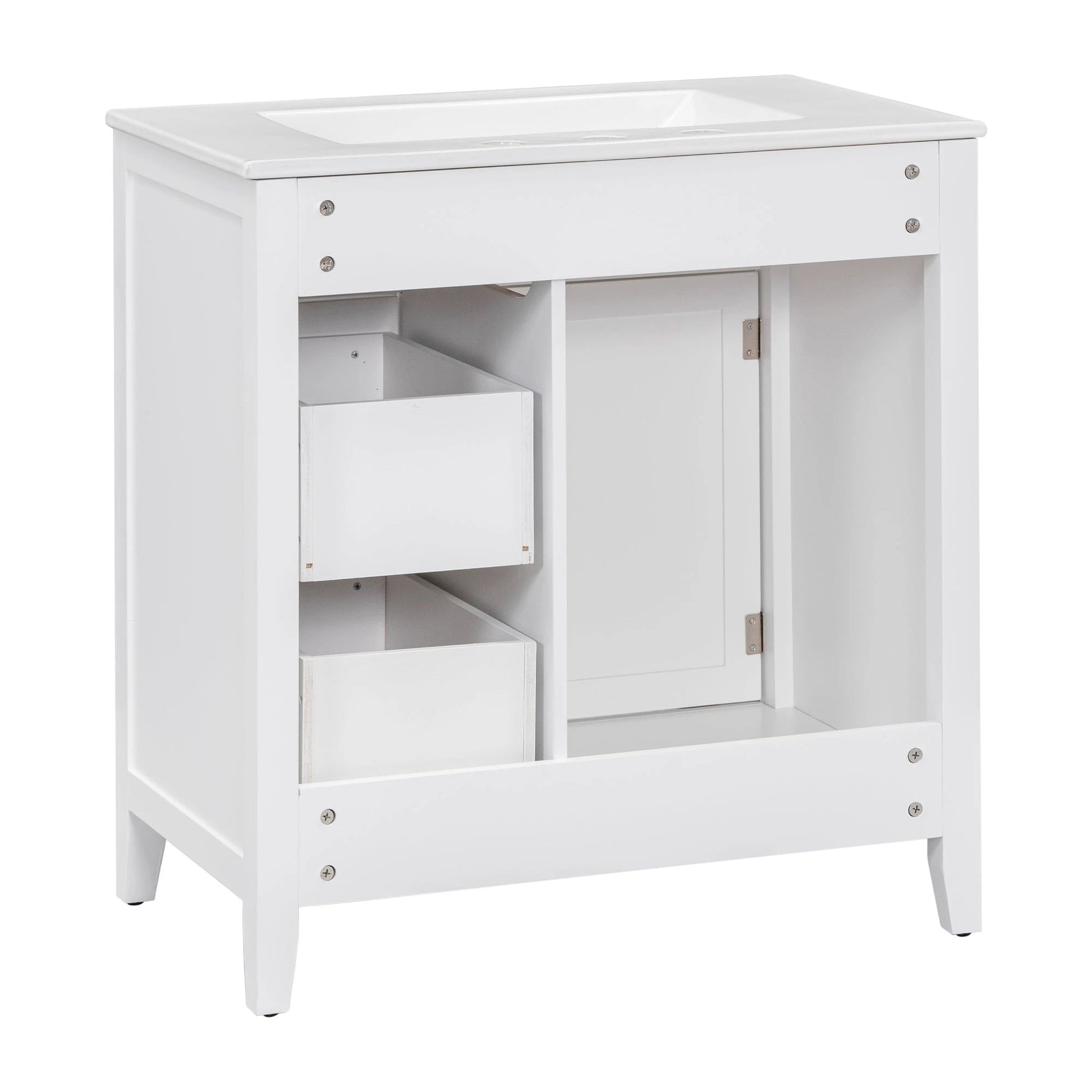30" Bathroom Vanity with Sink Top, Bathroom Vanity Cabinet with Door and Two Drawers, Solid Wood Frame, One Package, White by eprolo
