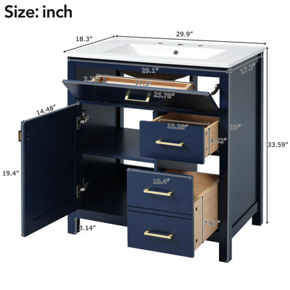 30-Inch Blue Bathroom Vanity with Ceramic Sink and Ample Storage - Ideal Choice for Small Bathrooms by eprolo