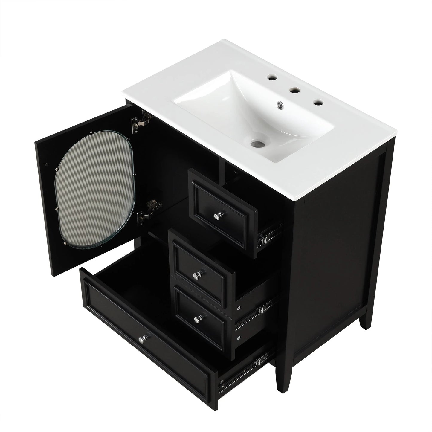 30" Bathroom Vanity with Sink, Bathroom Vanity Cabinet with Three Drawers and Door by eprolo
