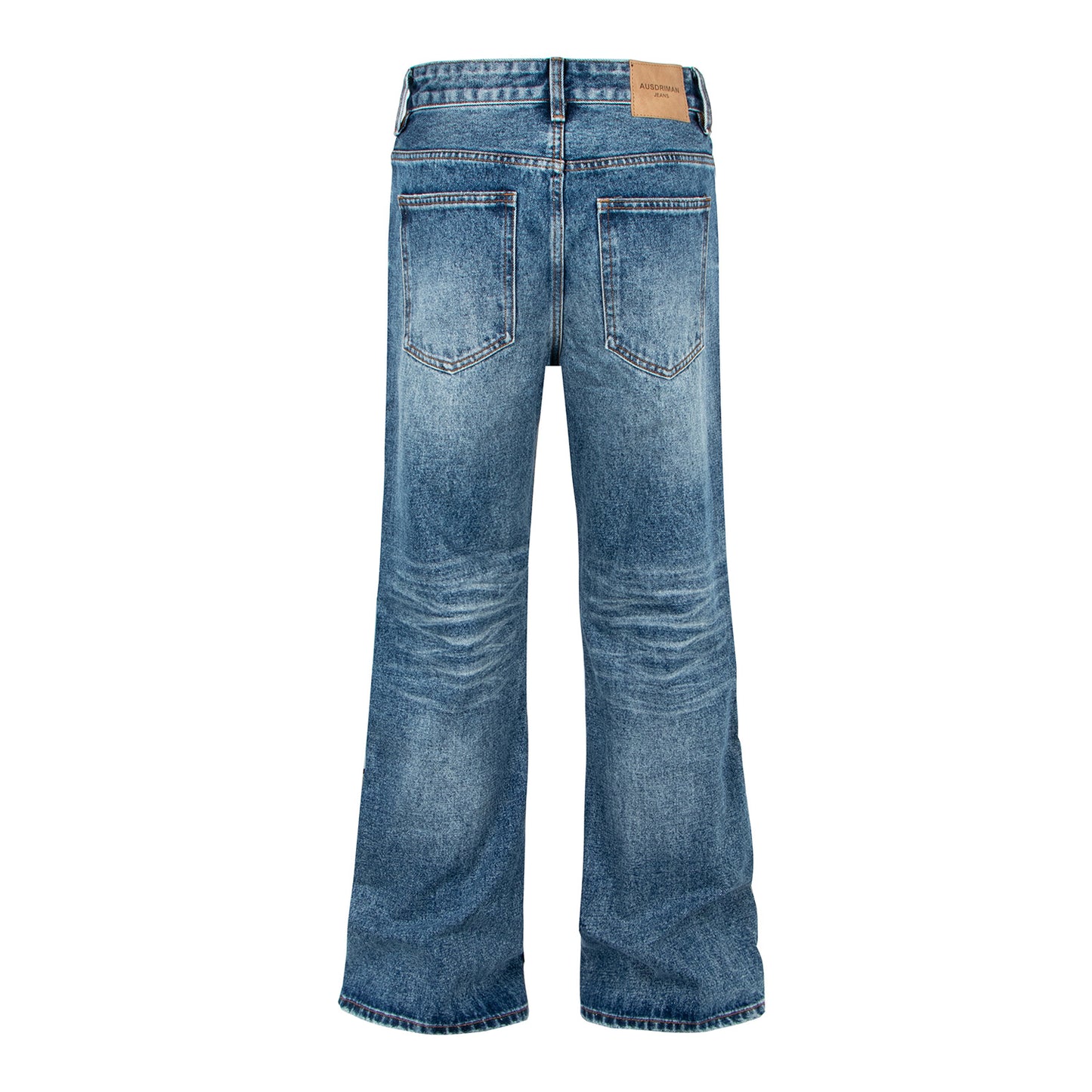 Blue Distressed Cat-Whisker Bamboo Texture Flared Jeans