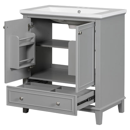 30inchgrey Bathroom Vanity with Sink ComboMulti-functional Bathroom Cabinet with Doors and Drawer Solid Frame and MDF Board by eprolo
