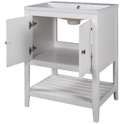 24" White Modern Sleek Bathroom Vanity Elegant Ceramic Sink with Solid Wood Frame Open Style Shelf by eprolo