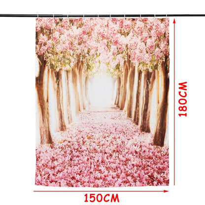 Arrivals Europe Pink Sakura Tree Pattern Bathroom Four-piece Suit,Shower Curtain Bathroom Pedestal Rug Lid Toilet Cover Bath Mat Set by eprolo
