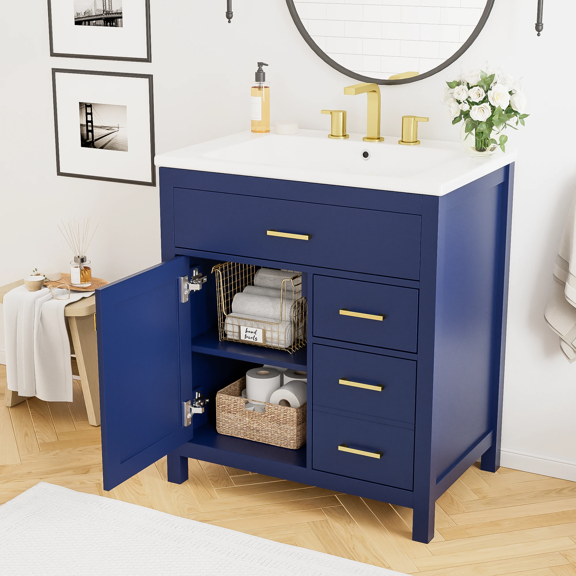 30-Inch Blue Bathroom Vanity with Ceramic Sink and Ample Storage - Ideal Choice for Small Bathrooms by eprolo