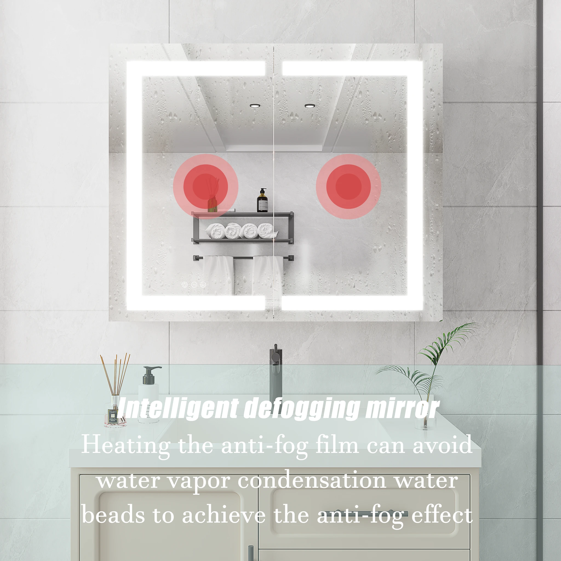 36 x 30 inch Medicine Cabinet with LED Vanity Mirror Anti-Fog Recessed or Surface Mount Waterproof DimmableAluminum 3000K~6000K Lighted Double Door Bathroom Cabinet with Touch Switch by eprolo