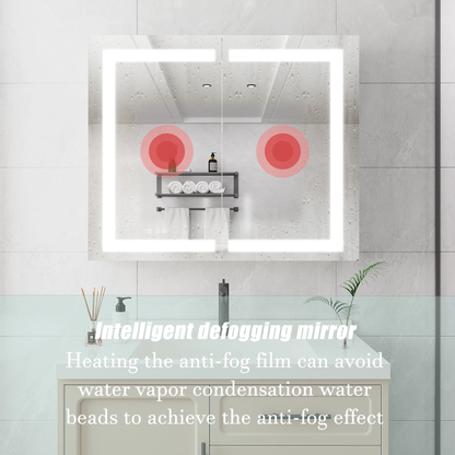 36 x 30 inch Medicine Cabinet with LED Vanity Mirror Anti-Fog Recessed or Surface Mount Waterproof DimmableAluminum 3000K~6000K Lighted Double Door Bathroom Cabinet with Touch Switch by eprolo