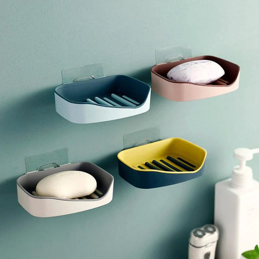 Contrast Color Drain Soap Box Double-Layer Storage Soap Box Bathroom Rack Strong Non-Marking Paste Soap Box by eprolo