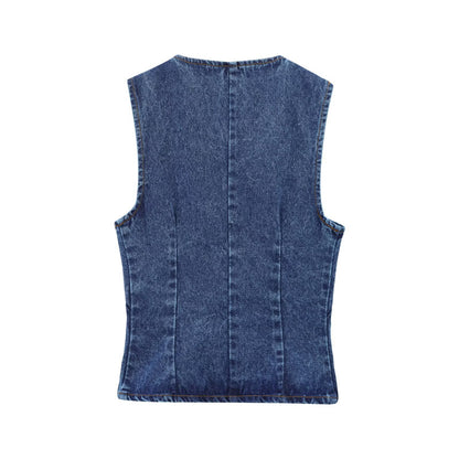 Women's Denim Vest with Belt and Denim Pants Set