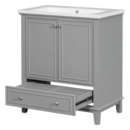 30inchgrey Bathroom Vanity with Sink ComboMulti-functional Bathroom Cabinet with Doors and Drawer Solid Frame and MDF Board by eprolo