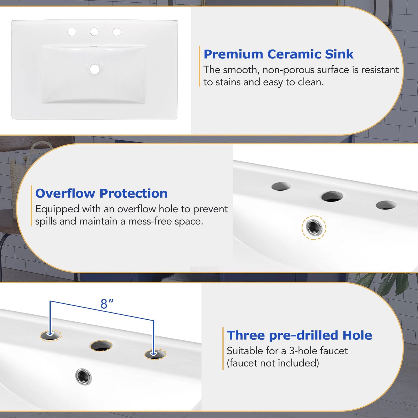 30-Inch Blue Bathroom Vanity with Ceramic Sink and Ample Storage - Ideal Choice for Small Bathrooms by eprolo