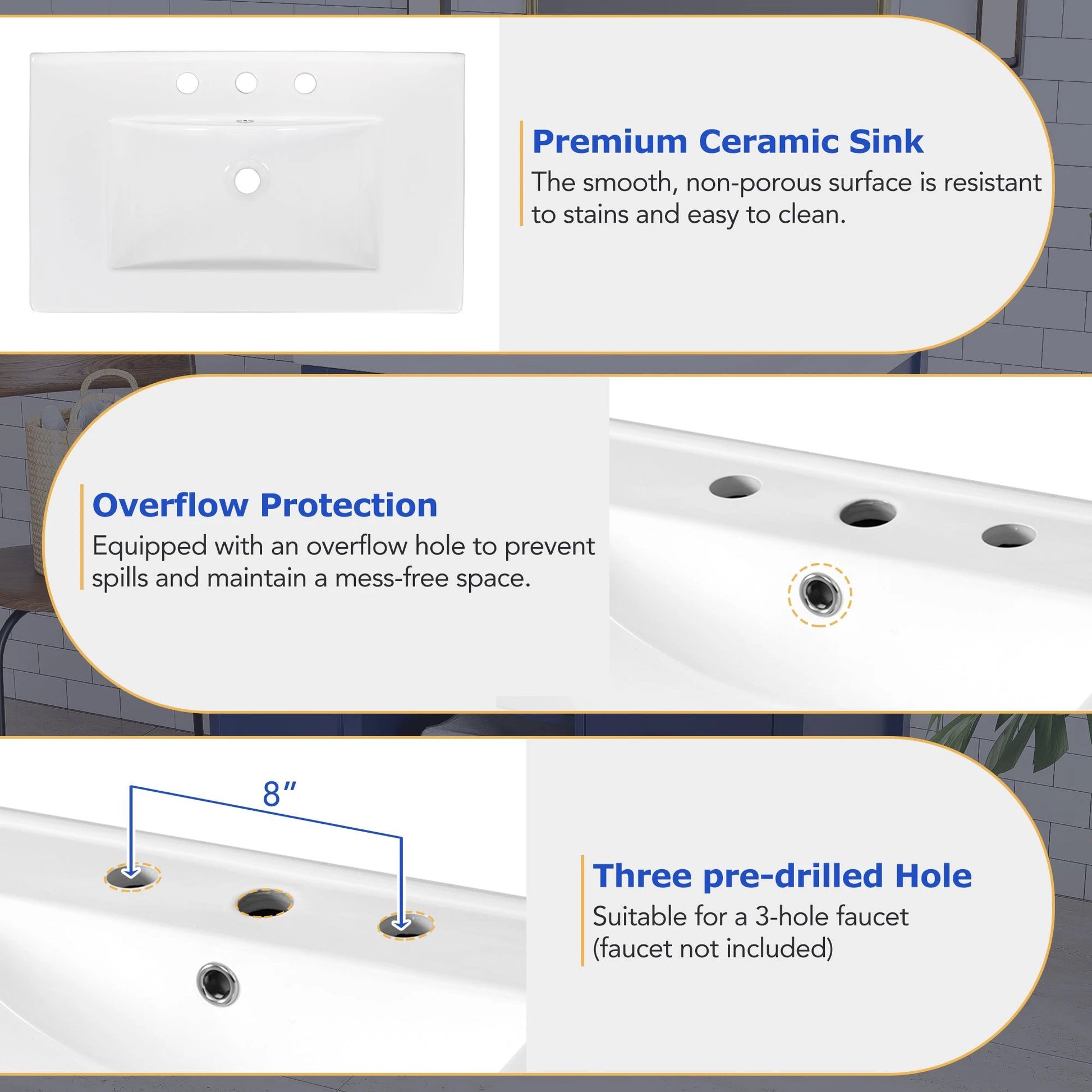 30-Inch Blue Bathroom Vanity with Ceramic Sink and Ample Storage - Ideal Choice for Small Bathrooms by eprolo