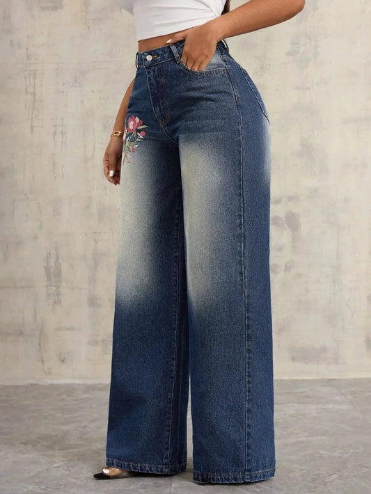 Embroidered Wide Leg Jeans by eprolo