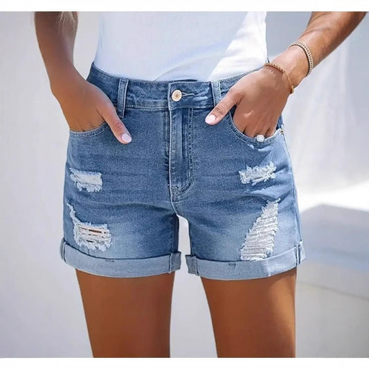 Short en jean décontracté pour femme, taille haute, confortable, amincissant, coupe droite